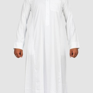 Men's Plain Classic Saudi Style Thobe With Collar Jubba Kandura White, Black, Grey, Navy Men Islamic Clothing For Eid, Party and Occasions image 3