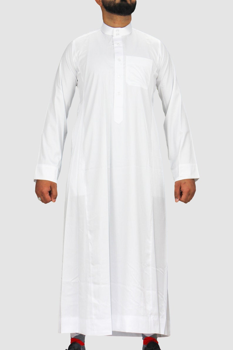 Men's Plain Classic Saudi Style Thobe With Collar Jubba Kandura White, Black, Grey, Navy Men Islamic Clothing For Eid, Party and Occasions image 3