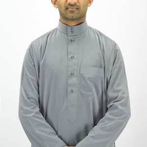 Men's Plain Classic Saudi Style Thobe With Collar Jubba Kandura White, Black, Grey, Navy Men Islamic Clothing For Eid, Party and Occasions image 4