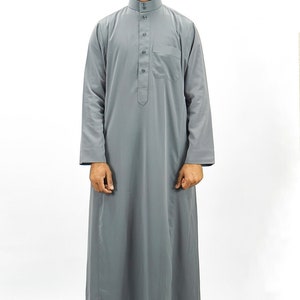 Men's Plain Classic Saudi Style Thobe With Collar Jubba Kandura White, Black, Grey, Navy Men Islamic Clothing For Eid, Party and Occasions image 7