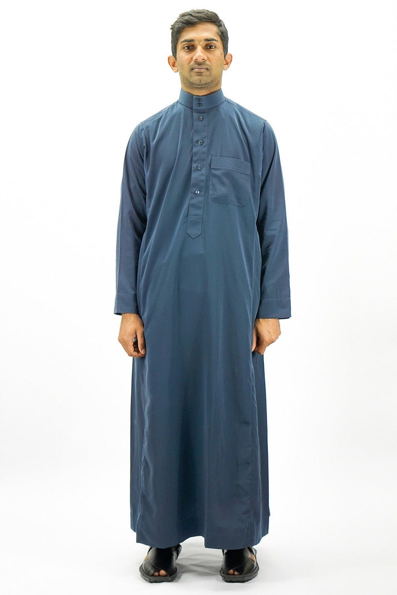 Men's Plain Classic Saudi Style Thobe With Collar Jubba Kandura White, Black, Grey, Navy Men Islamic Clothing For Eid, Party and Occasions image 6