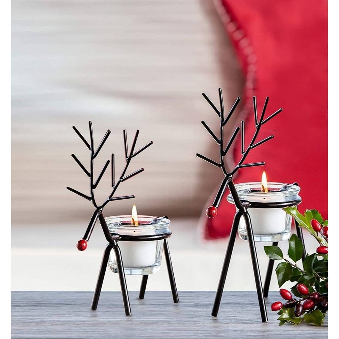 Iron Reindeer Tealight Candle Holders With Glass Holders Etsy