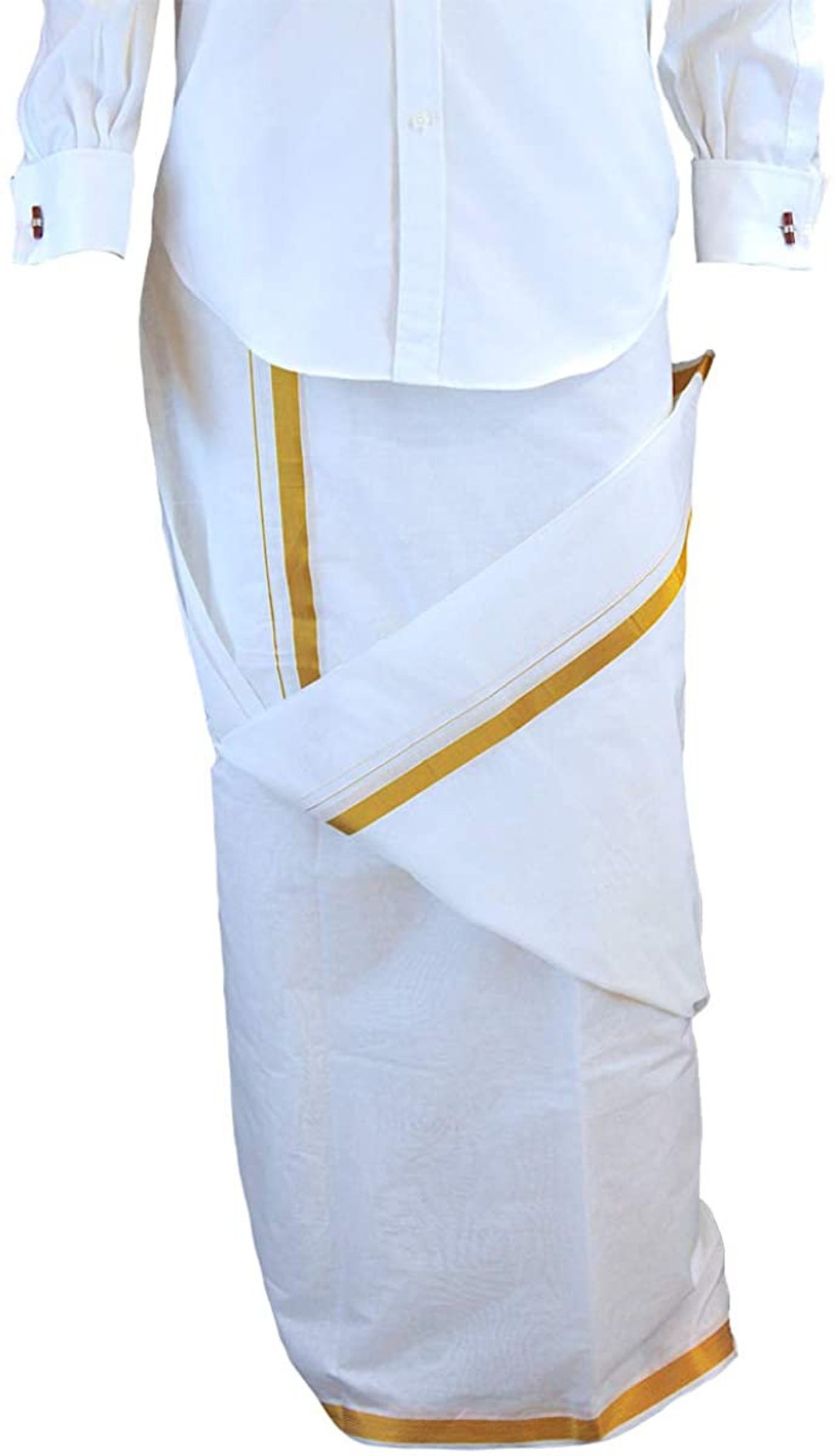 Dhoti for Men, Mundu, Veshti, Pure Cotton, With Angavastram, White With  Gold Border, Dhoti Length 3.6 Mts - Etsy Israel