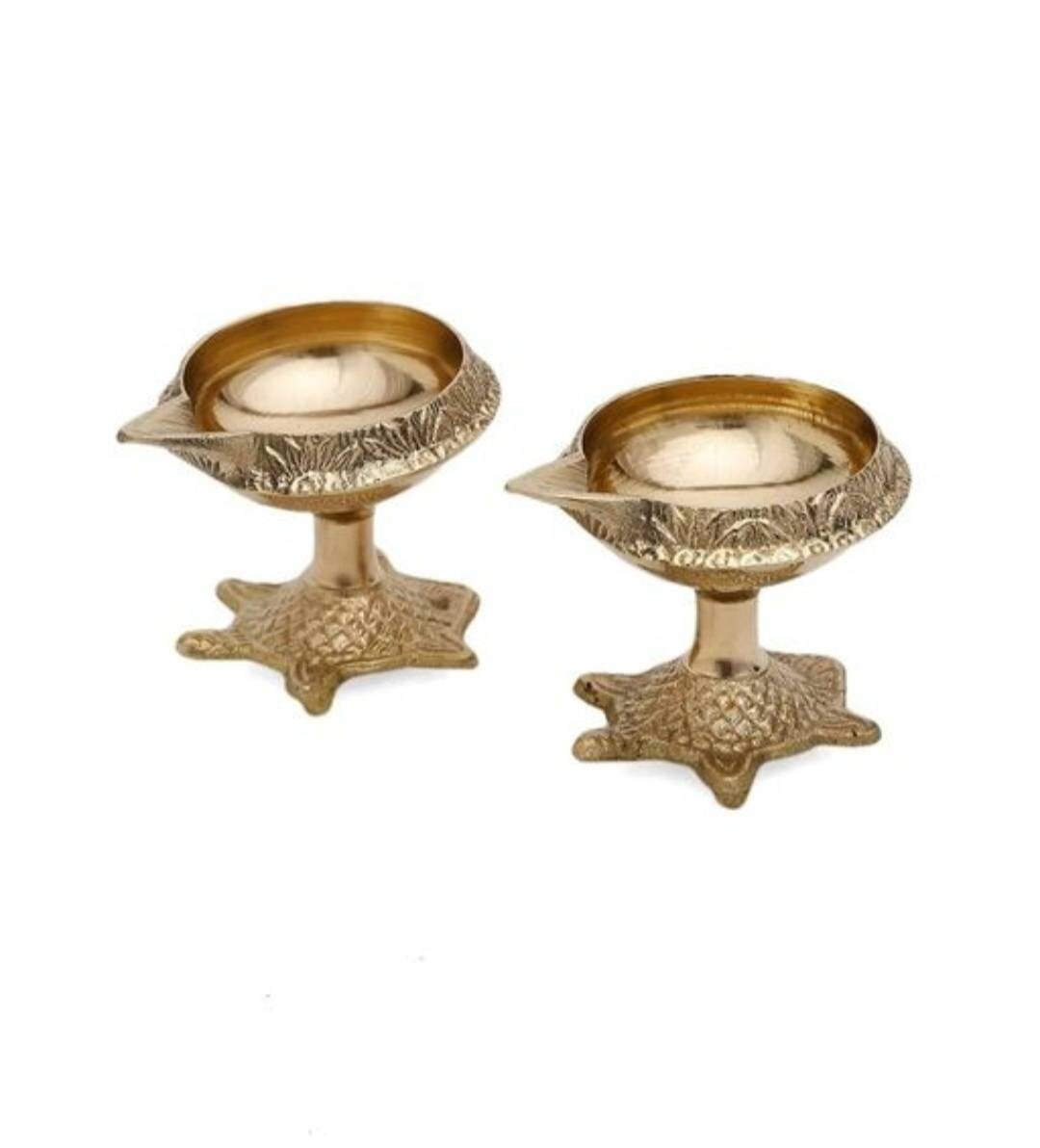 Indian Puja Brass Oil Lamp With Stand Golden Diya Lamp Etsy