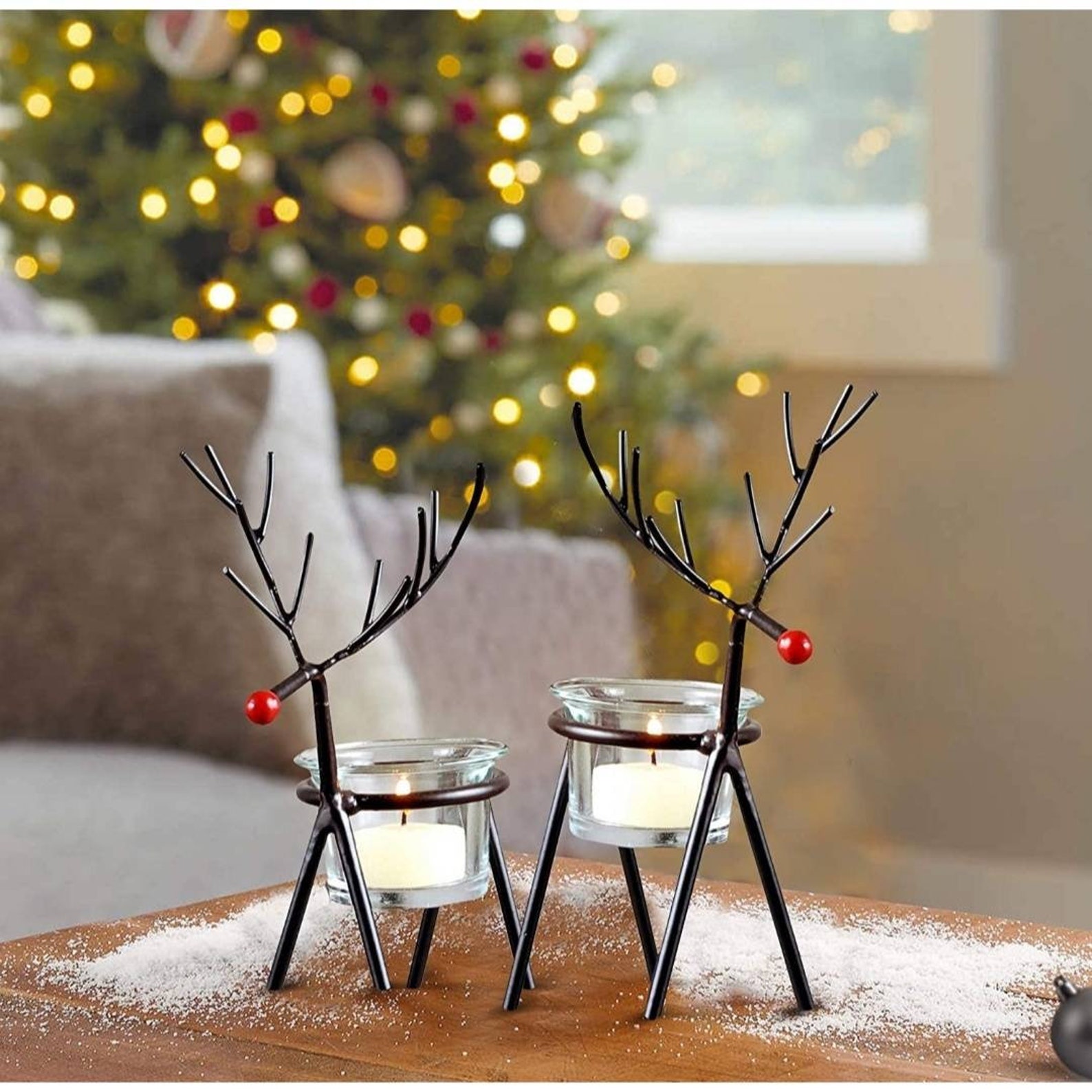 Iron Reindeer Tealight Candle Holders With Glass Holders Etsy
