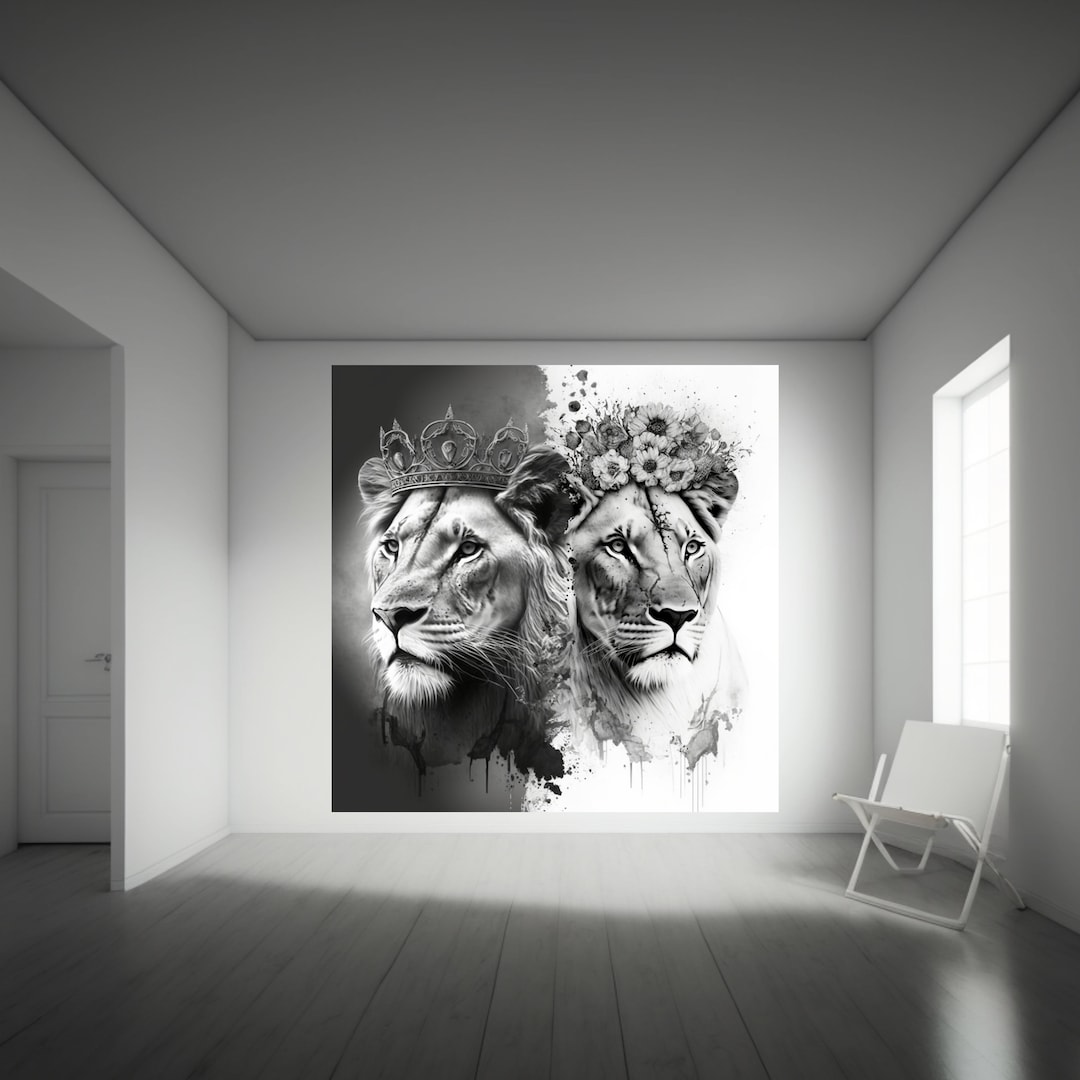 Lion and Lioness Wall Art, Animal Artwork, Animal Wall Art, Digital Download Etsy