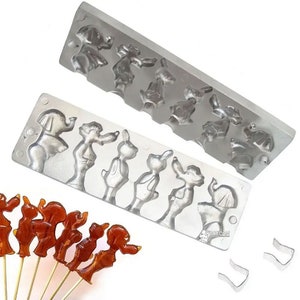 Ukrainian Cast Aluminum Candy Lollipop Mold Form Nu Pogodi - Wolf, Rabbit and Elephant