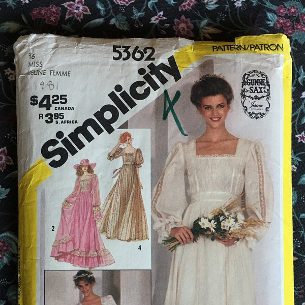 Tracing COPY of vintage Simplicity 5362 Gunne Sax sewing pattern, your choice of Size 12 or 16