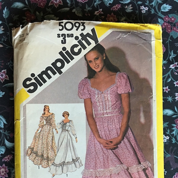 Tracing COPY of vintage Simplicity 5093 Gunne Sax sewing pattern, your choice of Size 12 or 14