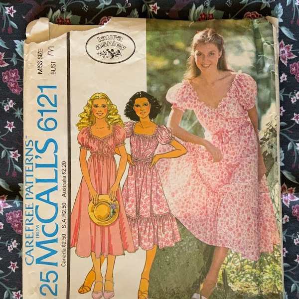 Tracing COPY of vintage McCalls 6121 Laura Ashley sewing pattern, Size M/14-16