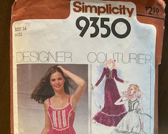 Tracing COPY of vintage Simplicity 9350 Gunne Sax sewing pattern, your choice of Size 12 or 14