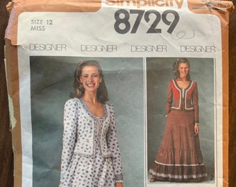 Tracing COPY of vintage Simplicity 8729 Gunne Sax sewing pattern, your choice of Size 10 or 12