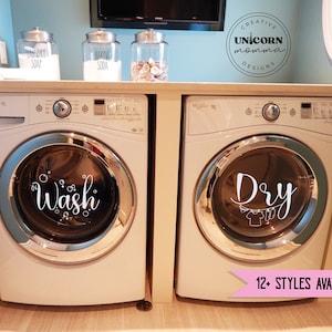 Washer Dryer Decals, Wash Dry Vinyl Decal Set for Laundry Room Decor