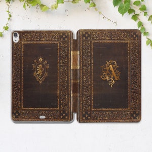iPad case initiaal aangepaste smart case iPad case vintage iPad case monogram oud boek print gepersonaliseerd cadeau iPad Air 4 case iPad 10 9 case
