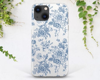 iPhone case blue flower Vintage flowers Phone case floral iPhone white case Elegant cover iPhone 17 pro max 17 slim 16 15 plus 14 13 12 pro