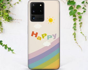 Custodia per Samsung con stampa di affermazione, custodia artistica felice, custodia per telefono con sole, custodia per telefono con scritta "Arcobaleno, nuvola, arte", custodia per iPhone kawaii, semplice e carina.