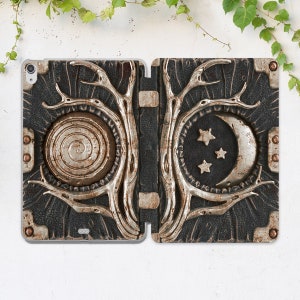 Witch book print iPad case black Wood print case Occult Black magic Witchcraft print iPad case stand Air 13 Pro 13 Mini 7 A17 11th gen A16