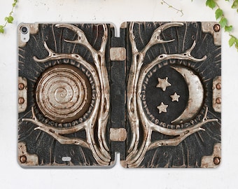 Hexenbuch Print iPad Hülle schwarz Holzbildhülle Occult Black magic Hexenkunst iPad Case Stand Air 13 Pro 13 Mini 7 A17 11th gen A16