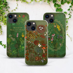 Hülle für iPhone 14 Case s23 mit Blumenmuster in Grün Wald wilde Blumen iPhone Hülle Vögel Heilkräuter Kunst Case