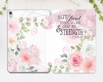 Bible verse print iPad case quote Religious saying Elegant flowers Affirmations Watercolor Plant Air 13 Pro 13 Mini 7 6 2026 2025 A16 A17 M4
