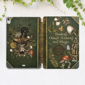 Occult  magic book iPad case green iPad case witch Vintage skull Looks like book Witchy Fly agaric Cat skull Air 13 Mini 7 Pro 13 12 9 10 2