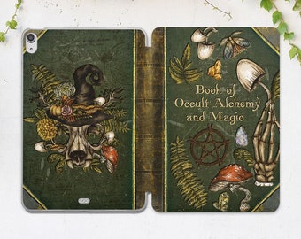Occult  magic book iPad case green iPad case witch Vintage skull print iPad 10 9 case iPad smart case Looks like book iPad 10 2 iPad 11 case