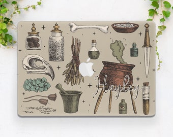 Personalized Macbook case witch Black magic Halloween Macbook case skull Macbook case name Potion Spell Air 15 Air 13 Pro 14 Pro 16 M5 Neo