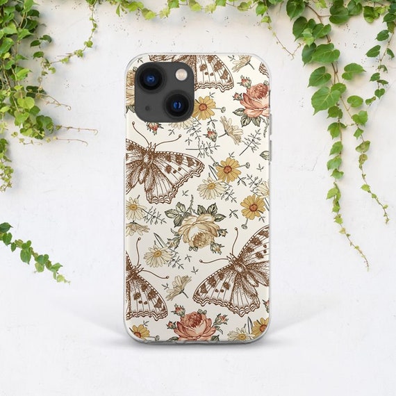 Butterfly art  case iPhone case beige Vintage style art iPhone case moth Yellow flowers case iPhone 12 Pro Max iPhone XR case iPhone 11 Pro