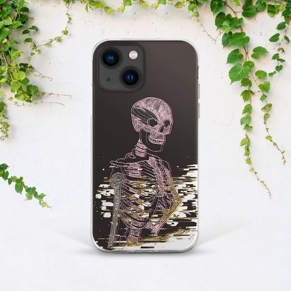 Modern Art Skeleton iPhone Case Skull Phone Case Glitch Dark Gray