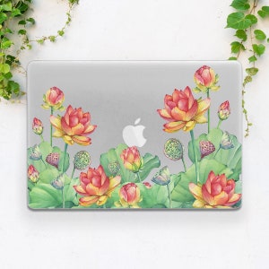 Macbook case lotus Transparent cover Macbook case floral Watercolor art case Macbook case hard Air 13 M2 case Macbook case botanical Pro 16