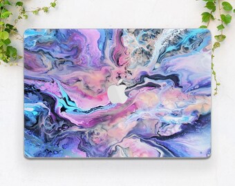 Funda para MacBook con estampado de ondas azules y estética de remolinos, color rosa. Funda rígida para MacBook con estampado de arte abstracto y acuarela. Compatible con MacBook Air 13, 2026, Air 15, Pro, 14, Pro, 16, M5 y M4.