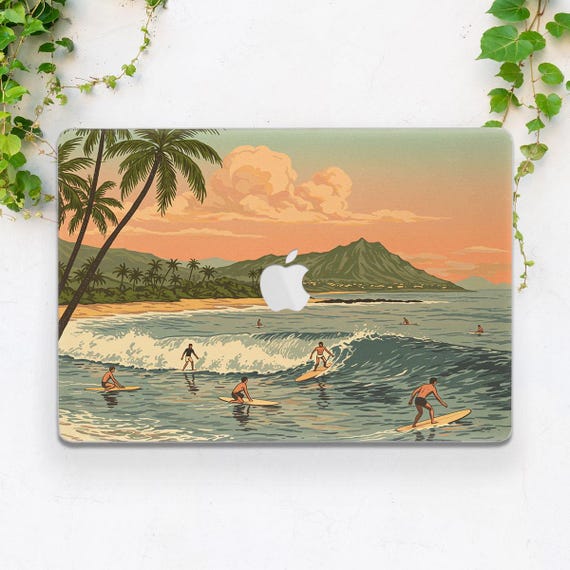オーシャンデザインMacBookAirケース Surfing Art Case MacBook Case Ocean Sea Water Wave Mountains Palm