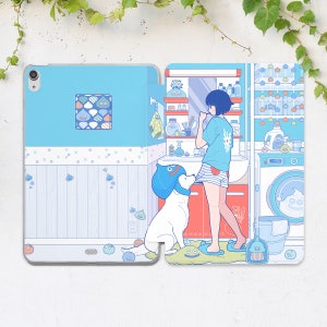Jolie fille anime art Kawaii chien art étui intelligent pour iPad art dessin animé étui iPad étui bleu iPad Pro étui iPad 10 9 étui iPad 10 2 étui iPad Air 5