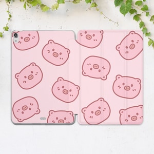 iPad case pink Funny pig art iPad case animal iPad smart case Farm animal Cute cover Baby pink iPad flip stand iPad case kids Cartoon art