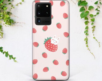 Summer berries art Fits Samsung Phone case strawberry Funny white rabbit Phone case bunny Phone case Easter Phone case animal Kawaii Cute