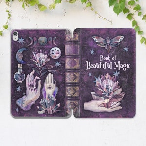 Purple book print iPad case magic iPad case witch Occult Black magic iPad case moon iPad Air 5 case iPad 11 2021 iPad 10 2 Pad 12 9 2020