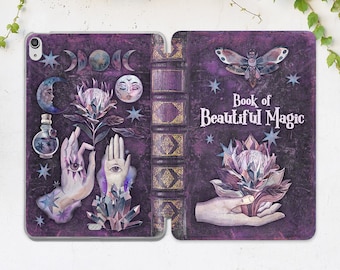 Purple book print iPad case magic iPad case witch Occult Black magic iPad case moon iPad Air 5 case iPad 11 2021 iPad 10 2 Pad 12 9 2020