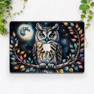 Macbook case owl Night nature art Macbook case moon Macbook case tree Macbook hard cover Macbook case stars Macbook M3 M2 M1 2024 Deep blue