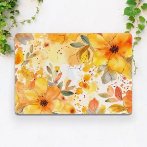 Orange flowers case Macbook case floral Watercolor art case Macbook 13 inch Macbook M1 air Air 13 M2 case Macbook hard case Pro 16 2023 case