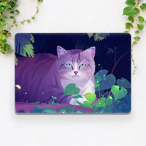 Cute cat case Macbook case cat Green leaf art Macbook case cartoon Macbook hard case Macbook Pro 14 Macbook Pro 16 Air 13 M2  Pro 13 2022