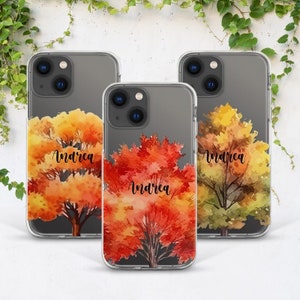 Fall tree art Watercolor  print iPhone case Autumn Customized case iPhone case name Clearcase iPhone 14 Pro Case for Samsung s22 ultra s23