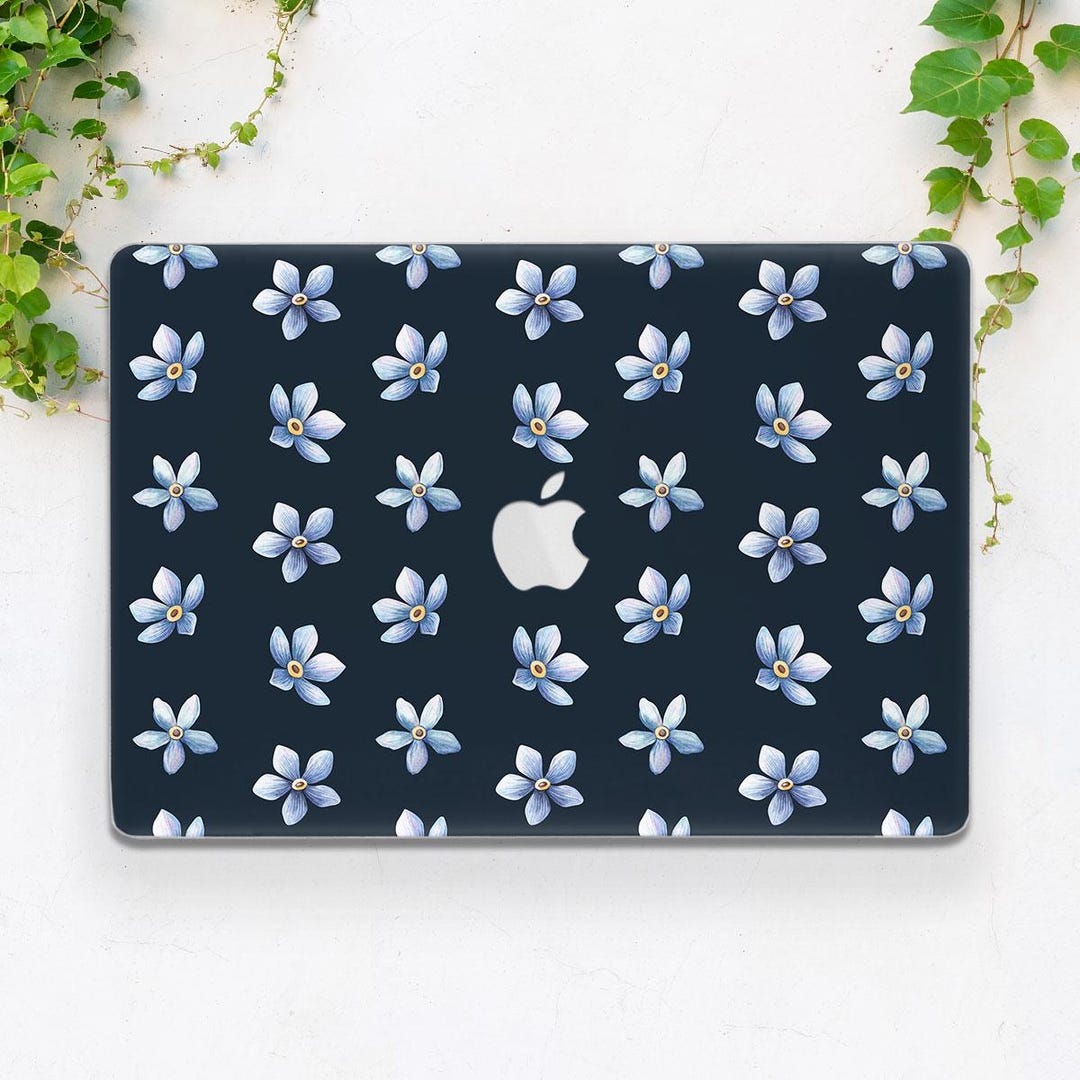 Cute Blue Flowers MacBook Hard Case Night Dark Blue Case Forget-me-not ...