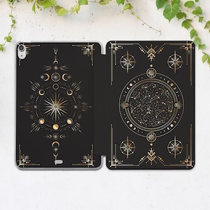 Sterrenbeelden kunst iPad zwarte case iPad case sterren occulte gotische case iPad slimme case iPad flip cover donkere hoes sterren heksenkunst case maan