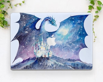 Macbook case dragon Magic animal Watercolor design Macbook case castle Nature Mountains Forest Light blue Air 13 Air 15 Pro 13 Pro 14 Pro 16