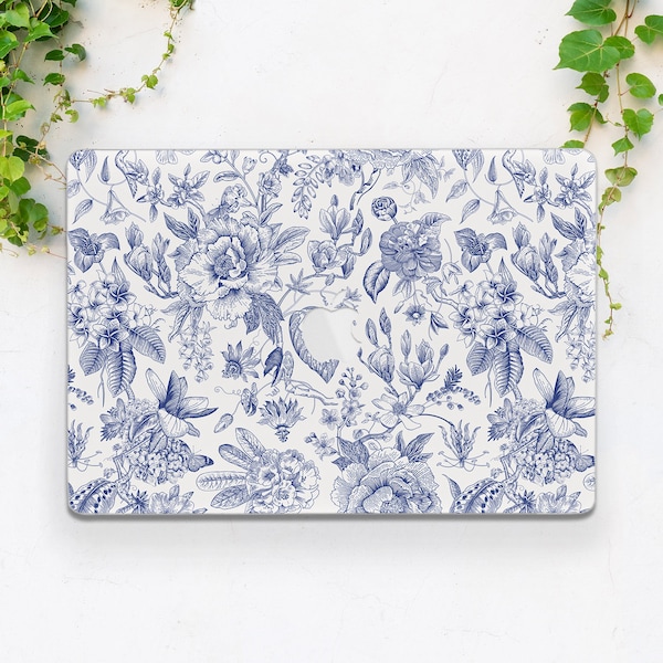 Blue ornament print Macbook white case Vintage art case Macbook 13 inch Pro 16 2023 Macbook Pro 14 Air 13 M2  Macbook M1 air Macbook 2022