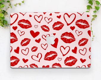 Red lips print Macbook case girly Light pink cover Macbook case heart Macbook case love  Valentines day Air 13 M5 Air 15 Pro 16 Pro 14 Neo