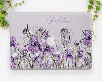 Pale violet print Lavender color Custom name case Personalized Macbook case floral Purple flowers case Pro 16 M5 Pro 14 2025 Air 13 Air 15