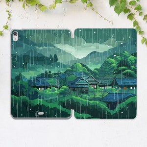 Janapese nature iPad smart case etui na iPada śliczne estetyczne inspirujące etui na iPada deszcz etui z klapką etui na iPada Air 5 etui na iPada 11 iPad mini 6