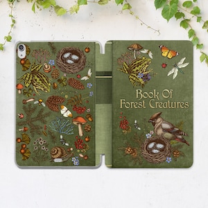 Vintage book print iPad case green Looks like book iPad flip stand iPad case animals iPad case bird iPad 10th gen case iPad 11 2022 case