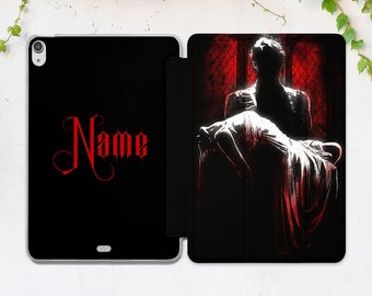 iPad Fall schwarz schwarz Leder iPad Fall Name Personalisierte Fall iPad Fall Vampir Gothic Pro 13 M4 Air 13 2026 A16 A17 Mini 7 6 10 2 12 9